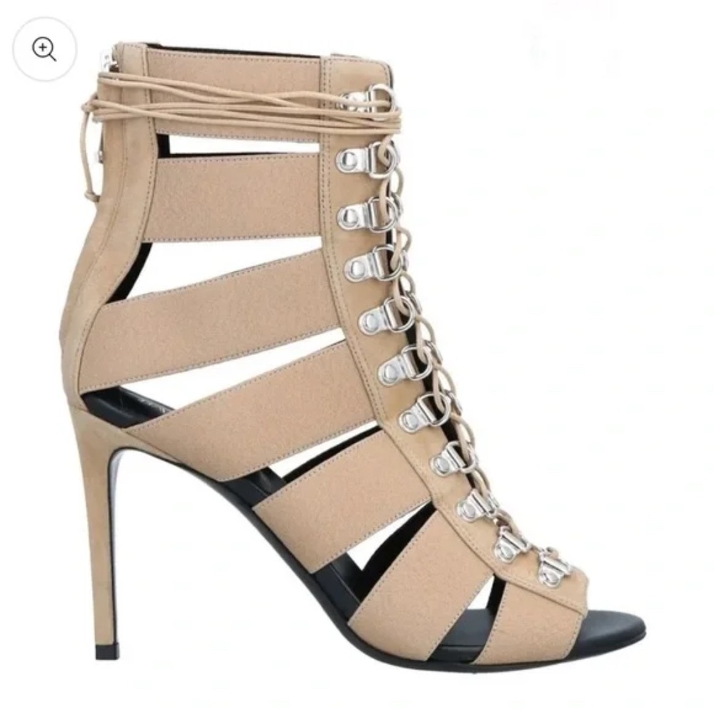 BALMAIN Grosgrain & Leather Ghillie Sandals size 38.5 NWT